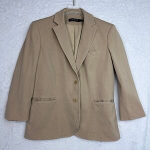 Lauren Ralph Tan Khaki Cotton Blend Two Button Blazer Jacket Size 8 SPOT